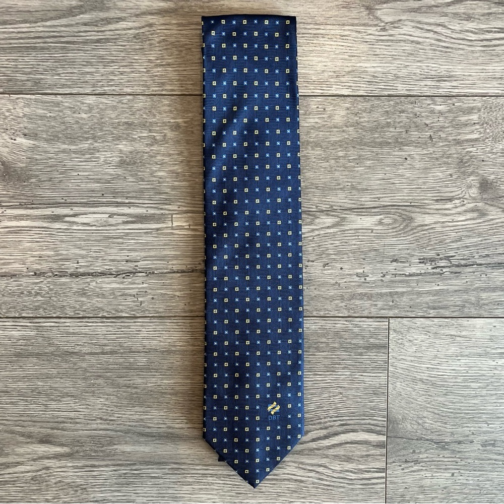 DBT Men’s Neck Tie Geometric Square Basketweave Blue Silk Workwear Dressy Formal